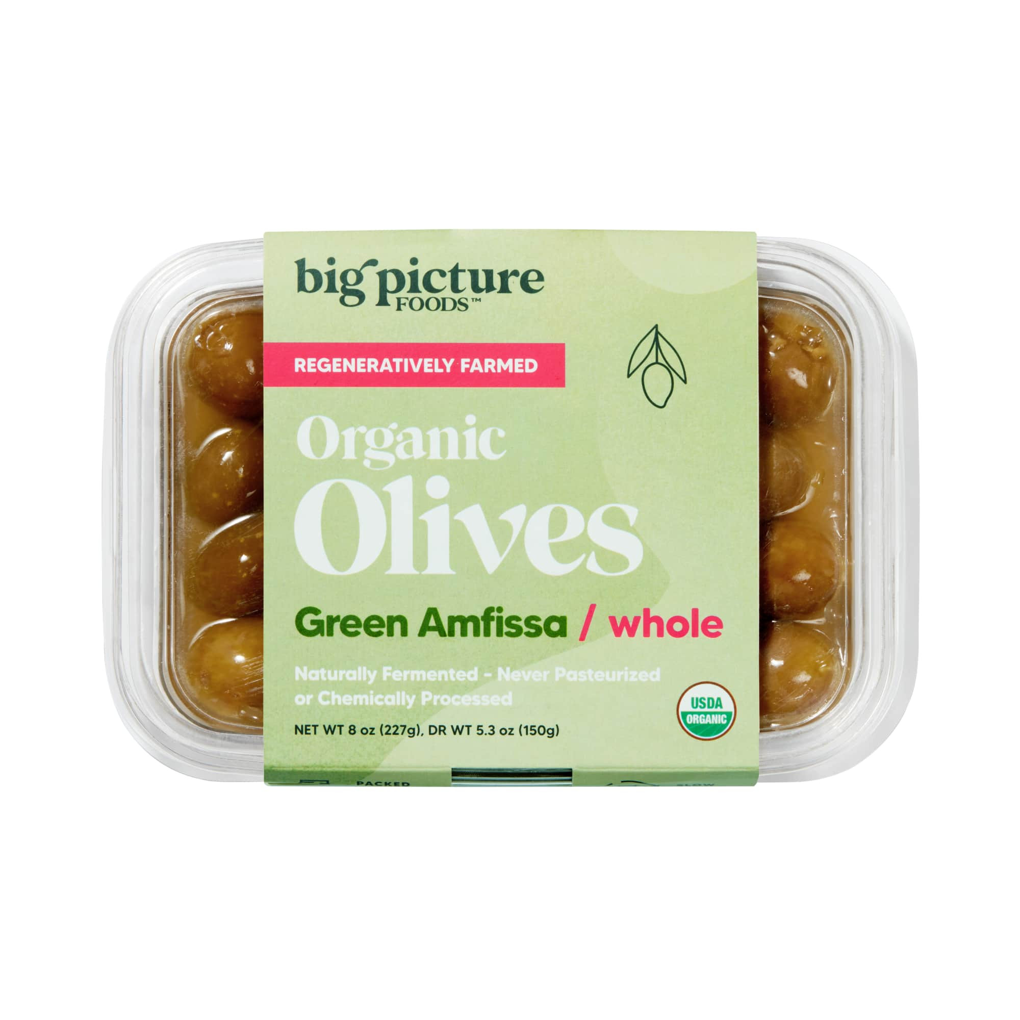 Big Picture Foods Whole Organic Green Amfissa Olives Tray