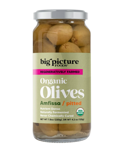 Big Picture Foods Pitted Organic Green Amfissa Olives Jar 1/7.8 OZ