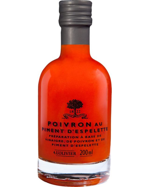 A L'Olivier Basque Pepper Fruit Vinegar 6/200 ML (8.45 FL. OZ.) Glass Bottles