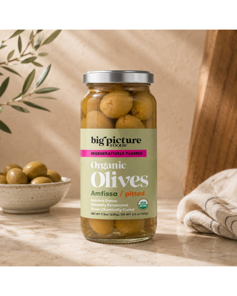 Big Picture Foods Pitted Organic Green Amfissa Olives Jar