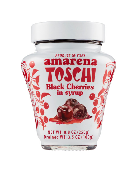 Toschi Candied Amarena Cherries in Syrup in Amphorette Jar