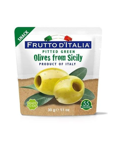 Frutto d Italia Green Pitted Olives 6x10/1.1 Oz Pouch